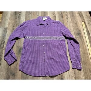 B.C.I. Clothing Shirt Mens Size M Purple Button Up Long Sleeve Embroidered Plaid